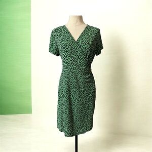 Jones New York Green & Navy V-Neck Midi Dress Size Small